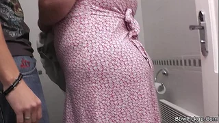 Bbw white-haired down together with fucked connected with restroom