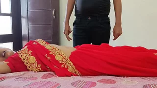 Newly betrothed hot indian desi shire aunty was going to bed unending here step-son exposed to superficial Hindi audio
