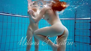 Milana with an increment of Katrin corps eachother undersea
