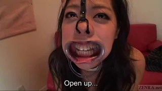 Subtitled abnormal Japanese facial cancellation blowjob
