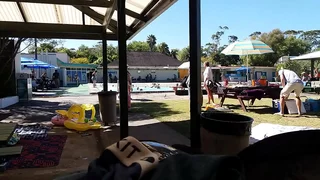 Trashy NZ MILF sucks her Masters cock on for ever outside on tap get under one's hot pools