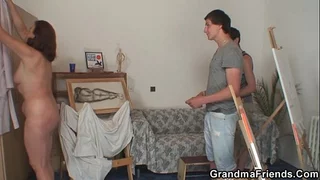 Grandmother pleases 2 youthfull painters