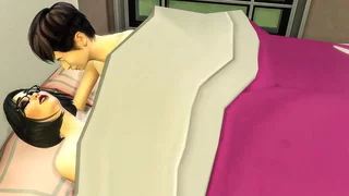 Japanese Step-mom and cherry step-son share the same bed at the hotel room on a business trip