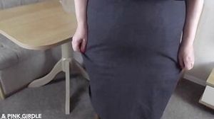 Sally in total black boulder-holder and open genitals girdle