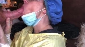 Nasty nurse get big load of cum  from patient