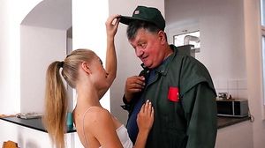 Horny cutie fucks old plumber