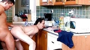 German Grand Son Seduce old Granny to Fuck in kitchen