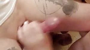 swollen dick is jerked off by a fat MILF and sucks it until I finish with a shot of cum