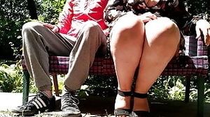 MILF with gorgeous body masturbates and pissed on me in a public park