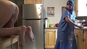Arab Maid Cleans Kitchen And pink hole Of Her brit manager