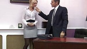 Secretary Cynthia loves to smoke while she has a cock in her