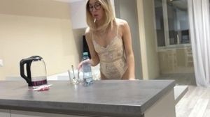 step mom seduced step son in the kitchen and got a squirt on his cock