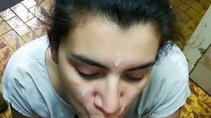 Blowjob, facial + cum on tie, cumplay and swallow! (Cum on clothes 1)
