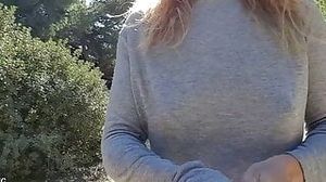 nippleringlover walking at the beach and flashing huge pierced nipples with big nipple rings