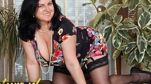 Mature Housewife With gigantic natural boobies toying Around With Her wool frosted muff