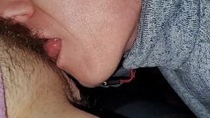 horny "stepson" licks mama's hairy, wet, fleshy butterfly pussy and gets fucked